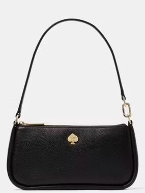 NWT Kate Spade Kayla Black Pebbled Leather Shoulder Bag with Gold Spade Accent